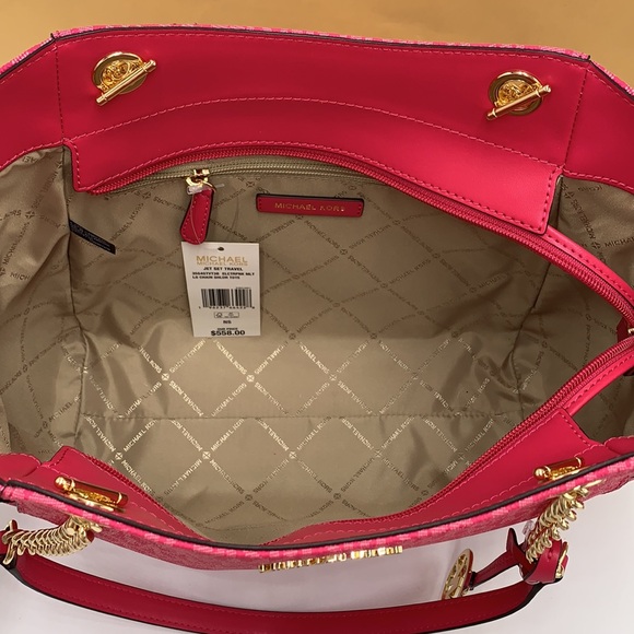 MICHAEL KORS LARGE CHAIN SHOULDER TOTE BAG ELECTRIC PINK COLOR - Picture 9 of 15